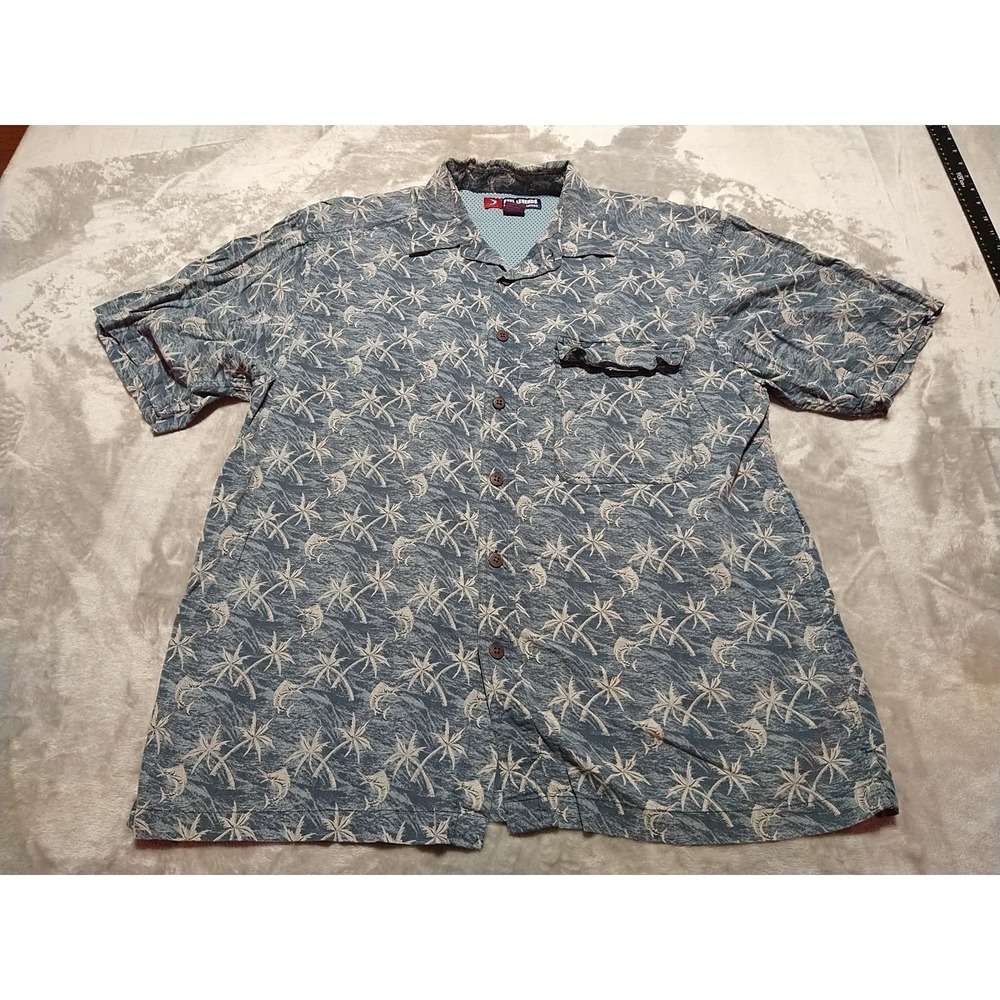 Reel Legends Shirt Men XL Blue Tropical Marlin Fish Vented Short Sleeve Soft